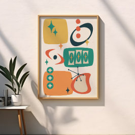 Póster Edad Atómica Mid Siglo Resumen Naranja Verde azula