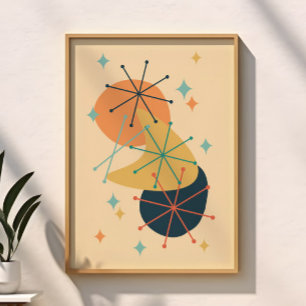 Póster Edad Atómica Retro Moderno de Mitad de Siglo Abstr