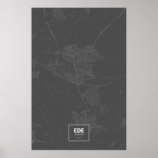Póster Ede, Países Bajos (blanco sobre negro)