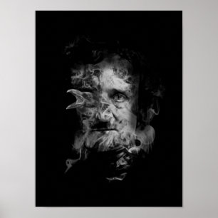 Póster Edgar Allan Poe en humo con el cuervo - nunca más
