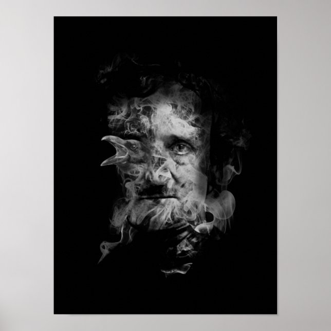 Póster Edgar Allan Poe en humo con Raven - Nevermore (Frente)