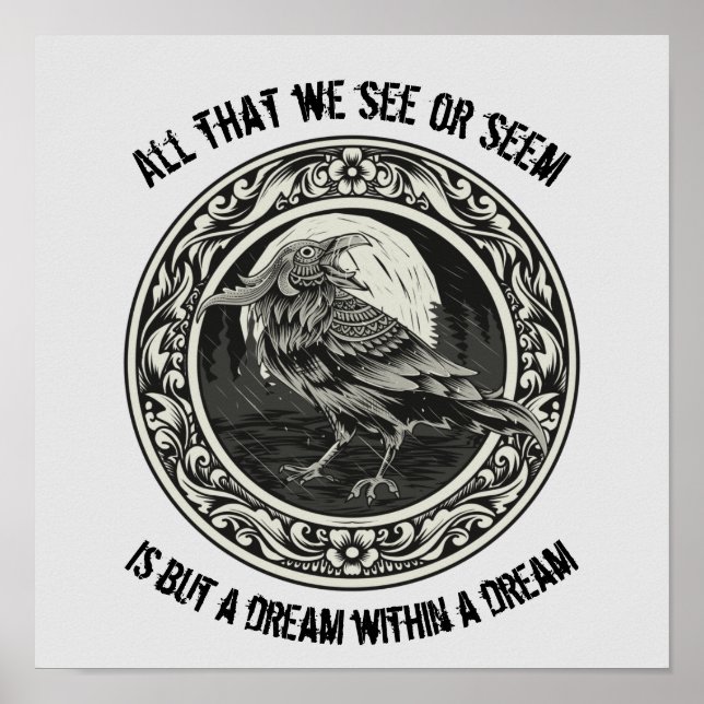 Póster Edgar Allan Poe Poet Autor Dream Raven Medallion (Frente)