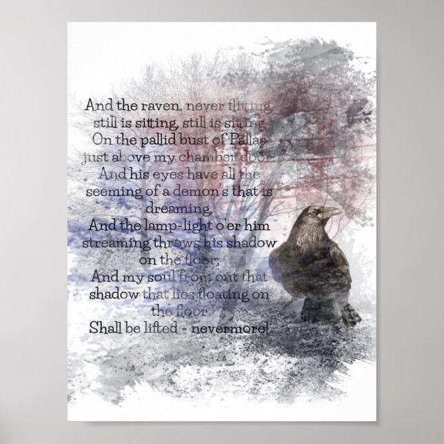 Póster Edgar Allan Poe The Raven Poem Raven Watercolor (Frente)