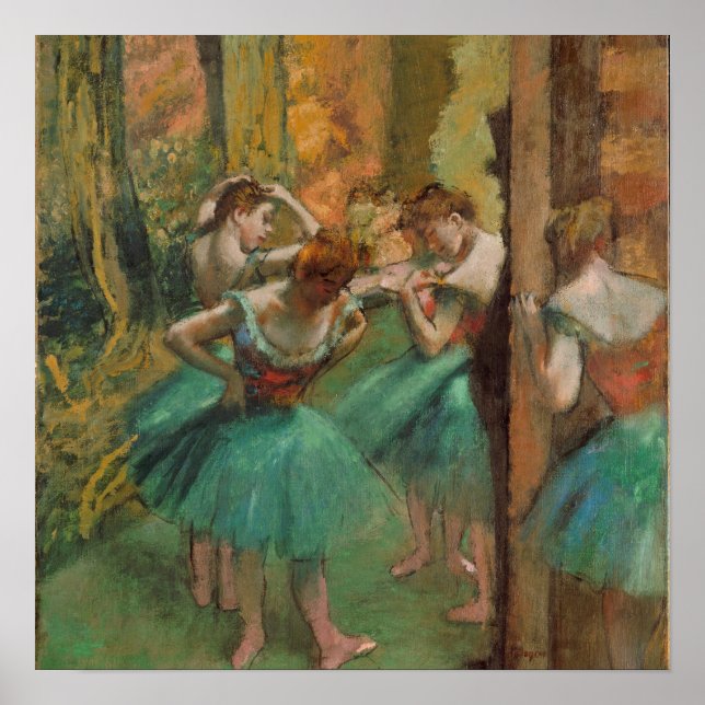 Póster Edgar Degas bailarinas impresionistas rosas y verd (Frente)