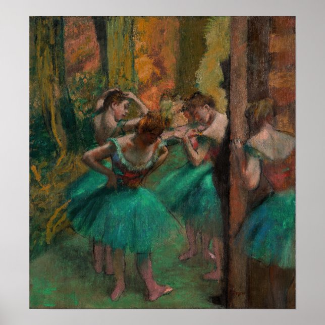 Póster Edgar Degas - Bailarinas, rosadas y verdes (Frente)