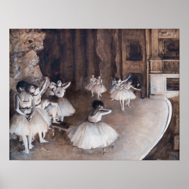 Póster Edgar Degas - Ensayo de ballet sobre el escenario (Frente)