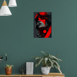 Póster Edgy Cyberpunk Dystopian Girl Red Target