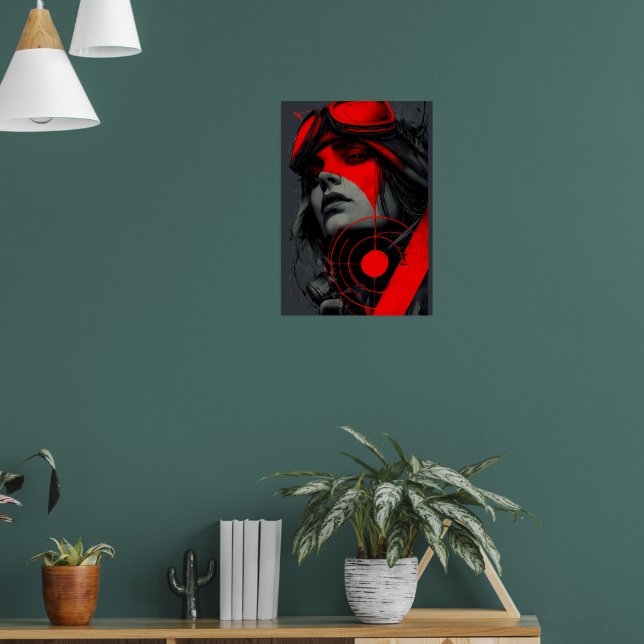 Póster Edgy Cyberpunk Dystopian Girl Red Target (Salón 1)