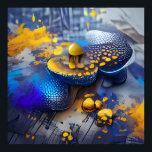 Póster Edgy Modern Blue Yellow Metallroom Pop Art<br><div class="desc">La decoración de las paredes da un aspecto atrevido con este bonito arte pop de un futurista hongo metálico mezclado con azul índigo y amarillo panecillo. El arte mural moderno contemporáneo te da ese toque de color. ¡La imagen de toda su sala de estudio o de estudio está energizada con...</div>