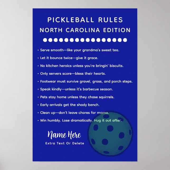 Póster Edición de North Carolina de Pickleball Personaliz (Frente)