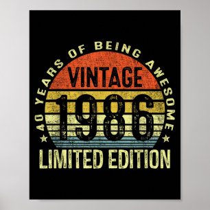 Póster Edición Limitada Vintage 1986 de 40 Años Cumpleaño