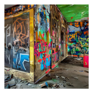 Póster Edificio abandonado de arte callejero personalizad