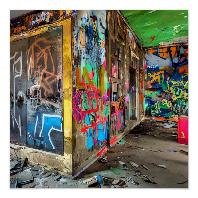 Póster Edificio abandonado de arte callejero personalizad (Anverso)