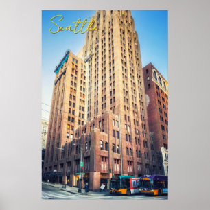 Póster Edificio alto de ladrillo icónico de Seattle vista