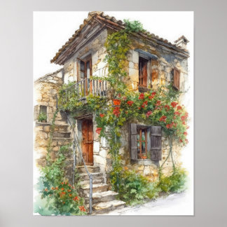 Póster Edificio antiguo de piedra nostálgica en aldea eur