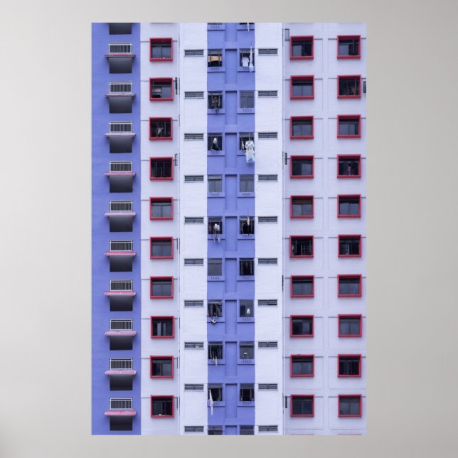 Póster Edificio de altura azul y blanco (Frente)