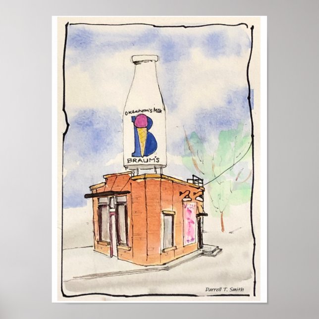 Póster Edificio de botellas de la leche de Braums - Ciuda (Frente)