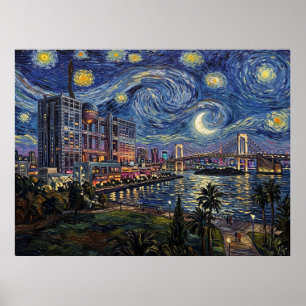 Póster Edificio de Fuji Television bajo el estrellado Ni