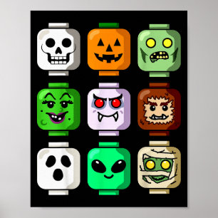 Póster Edificio de Halloween Ladrillo Cabeza Calabaza Fan