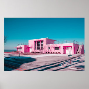 Póster Edificio de hormigón rosa bajo un cielo azul claro