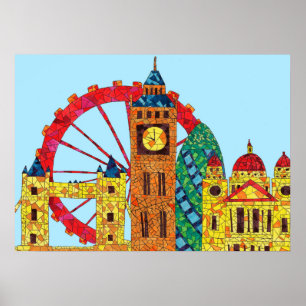 Póster Edificio de iconos de Londres Mozaic
