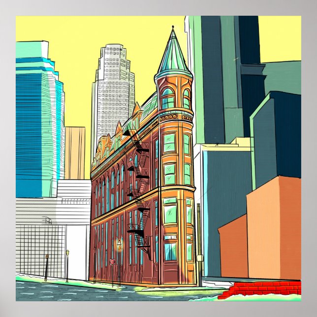 Póster Edificio de la ciudad ilustrado (Frente)