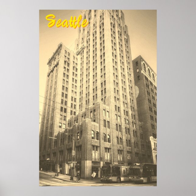 Póster Edificio de ladrillo alto vintage de Seattle (Frente)
