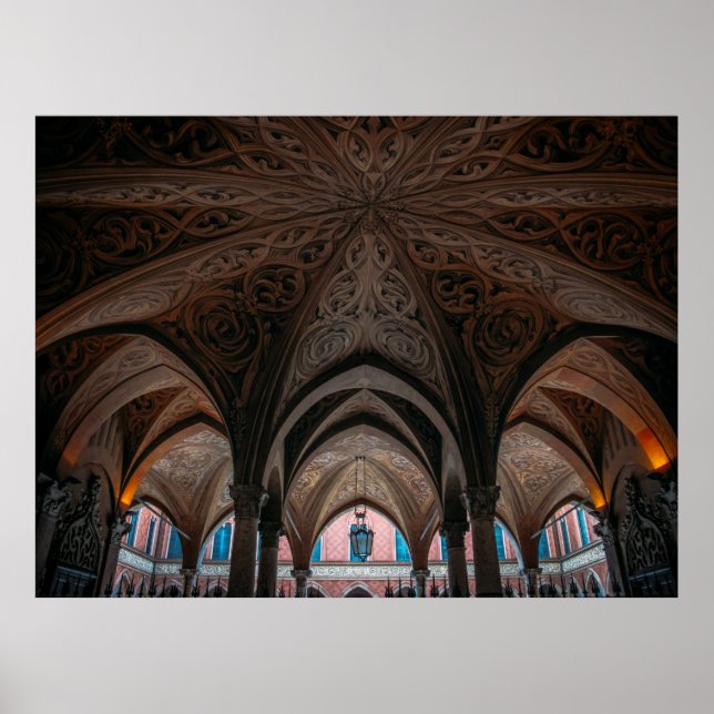 Póster Edificio de madera marrón y negro (Frente)