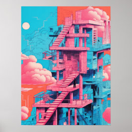 Póster Edificio de pasos rosados