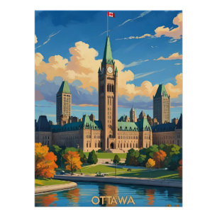 Póster Edificio del Parlamento del Canadá en Ottawa, líne