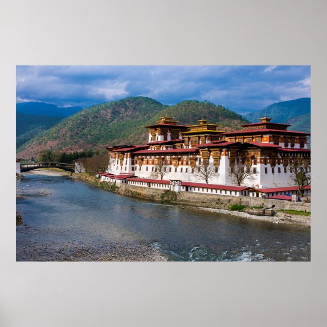 Póster Edificio Dzong junto al río (Frente)