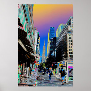 Póster Edificio Empire State desde la calle 42 de Nueva Y