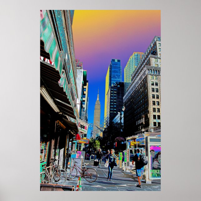 Póster Edificio Empire State desde la calle 42 de Nueva Y (Frente)