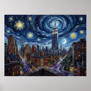 Póster Edificio Empire State — El Nueva York de Van Gogh