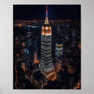 Póster Edificio Empire State iluminado por la noche
