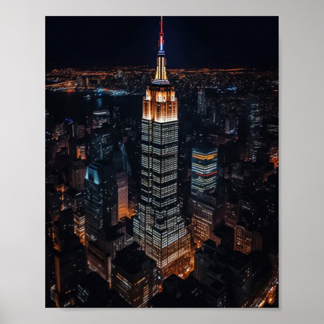 Póster Edificio Empire State iluminado por la noche (Frente)