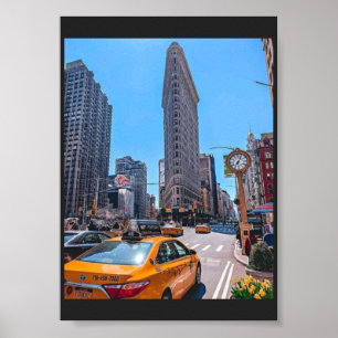 Póster Edificio Famoso Flatiron Nueva York Taxi Amarillo
