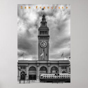 Póster Edificio Ferry en blanco y negro