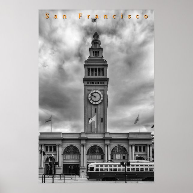 Póster Edificio Ferry en blanco y negro (Frente)