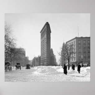 Póster Edificio Flatiron escena de invierno, 1905. Vintag