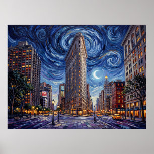Póster Edificio Flatiron Nueva York bajo la noche estrell
