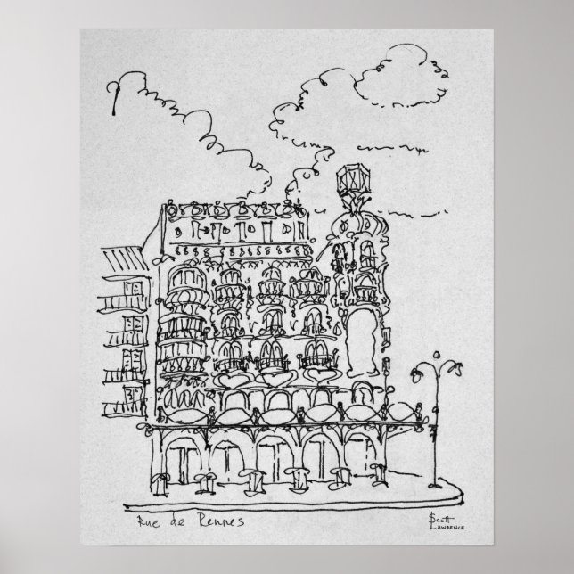 Póster Edificio Haussmann | Rue de Rennes, París (Frente)