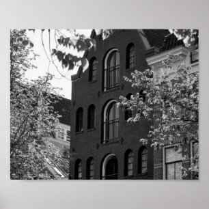Póster Edificio histórico blanco y negro en Ámsterdam