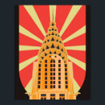Póster Edificio Icónico Retro Art Deco Americano<br><div class="desc">Este edificio de estilo Art Déco presenta un gran edificio retro con un fondo rojo y blanco roto detrás del edificio. #building #tower #retro #artdeco #american #iconic #estructura #trendy #cool</div>