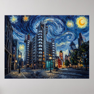 Póster Edificio Lloyd's y el Gherkin Bajo un Van Gogh