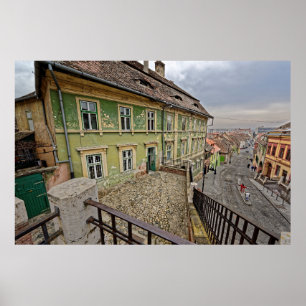 Póster Edificio mediterráneo cerca del puente Sibiu Ruman
