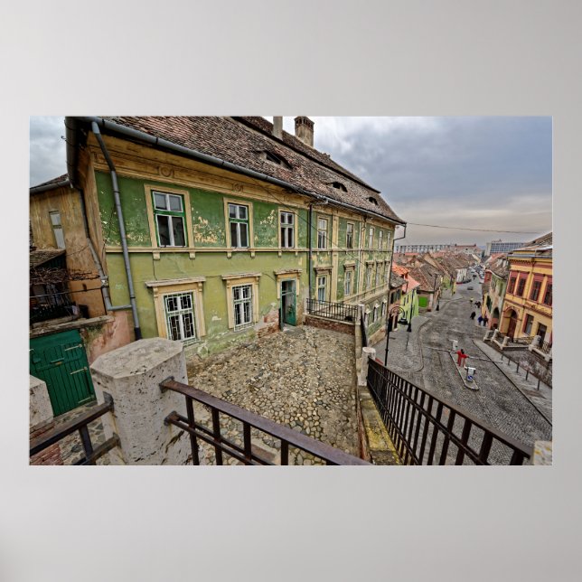 Póster Edificio mediterráneo cerca del puente Sibiu Ruman (Frente)