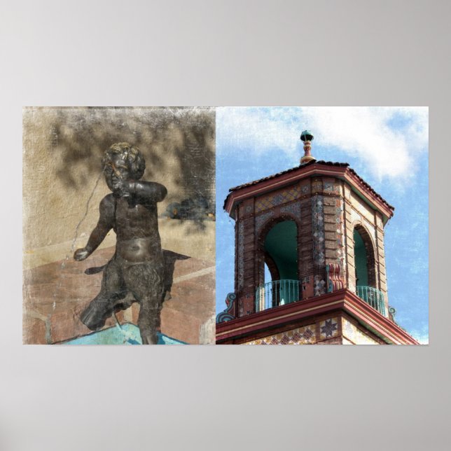 Póster Edificio Plaza y detalles de la fuente (Frente)