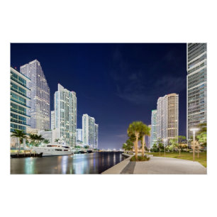 Póster Edificios a lo largo del río Riverwalk de Miami