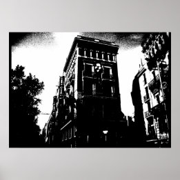 Póster Edificios Art Deco Blanco y negro
